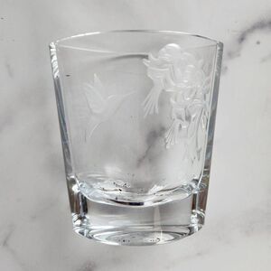 Teleflora lead crystal hummingbird floral clear glass vase Czech Republic short